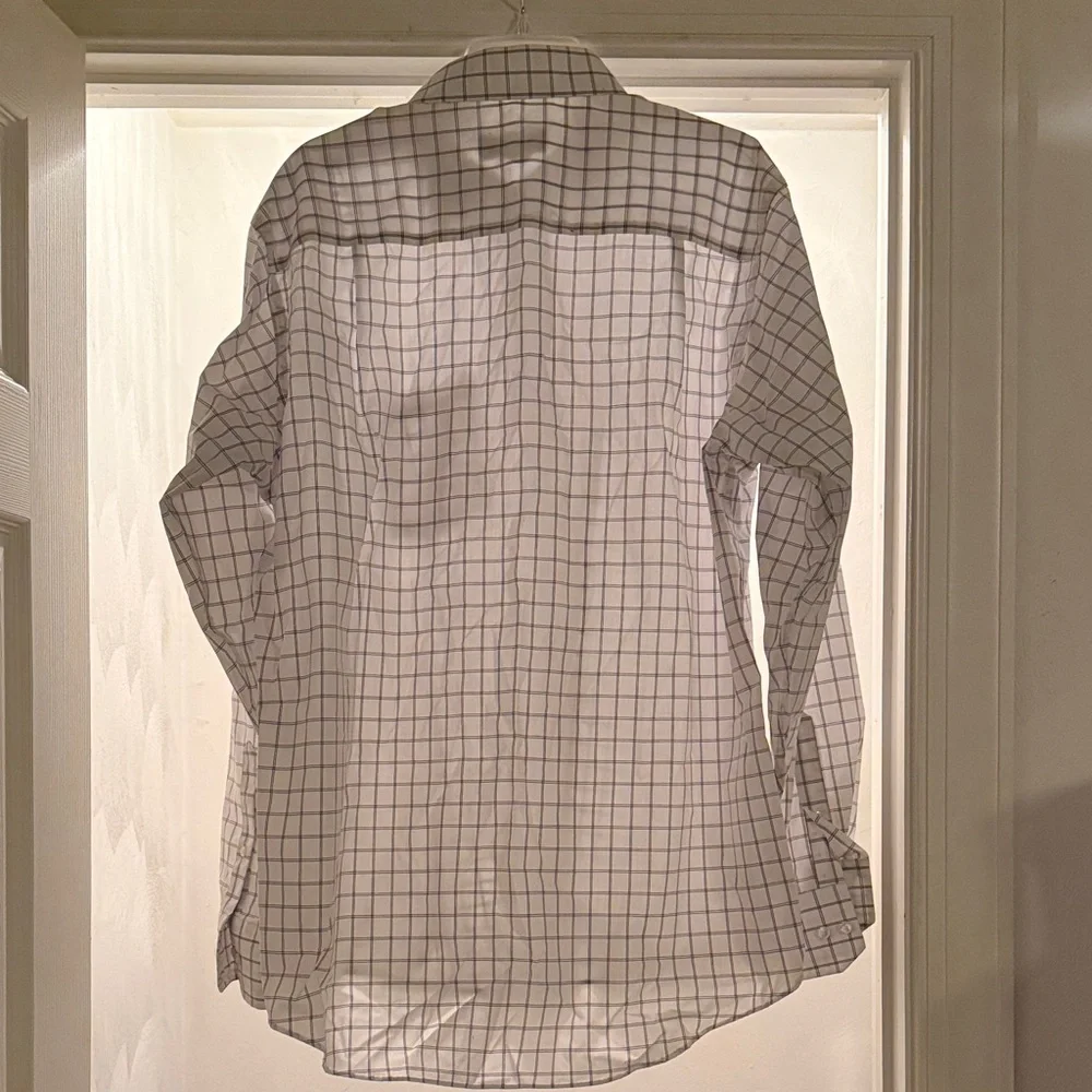 Men's White Checkered Button Down Shirt - Picture 3 of 3